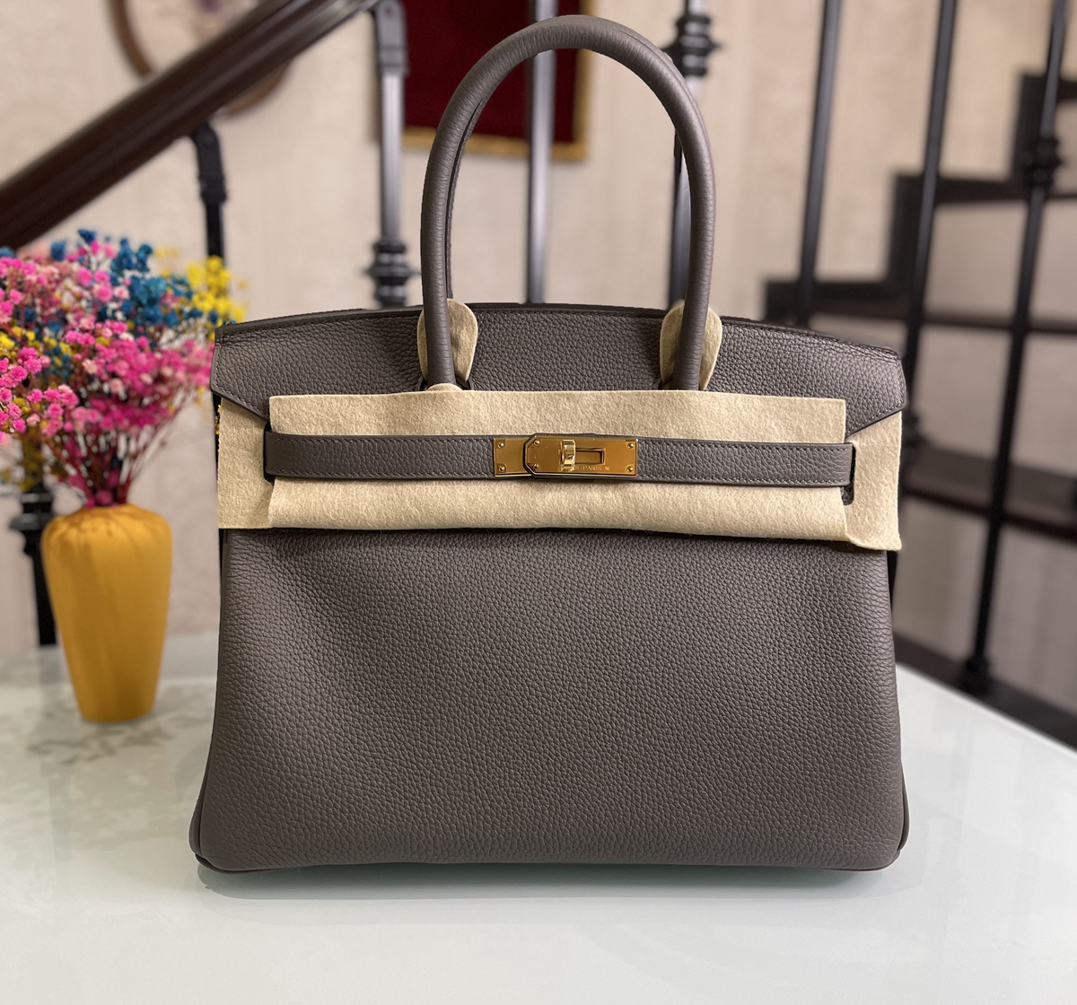 Birkin 30 CC8F tin grey gold buckle togo leather