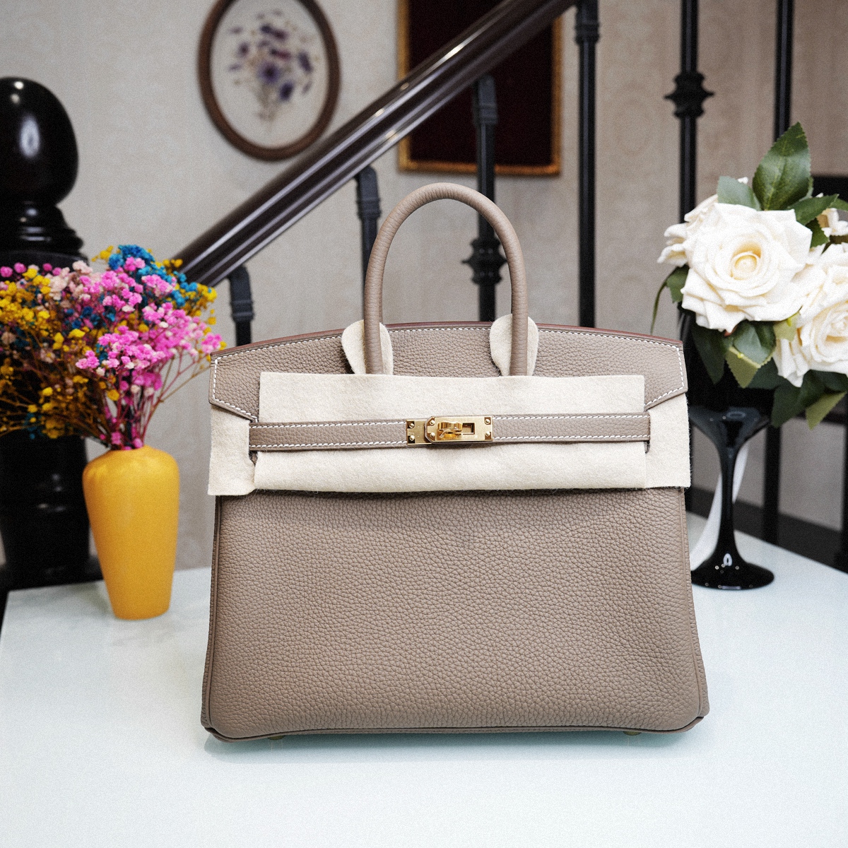 BIRKIN 25 CC18- Elephant grey gold buckle TOGO leather