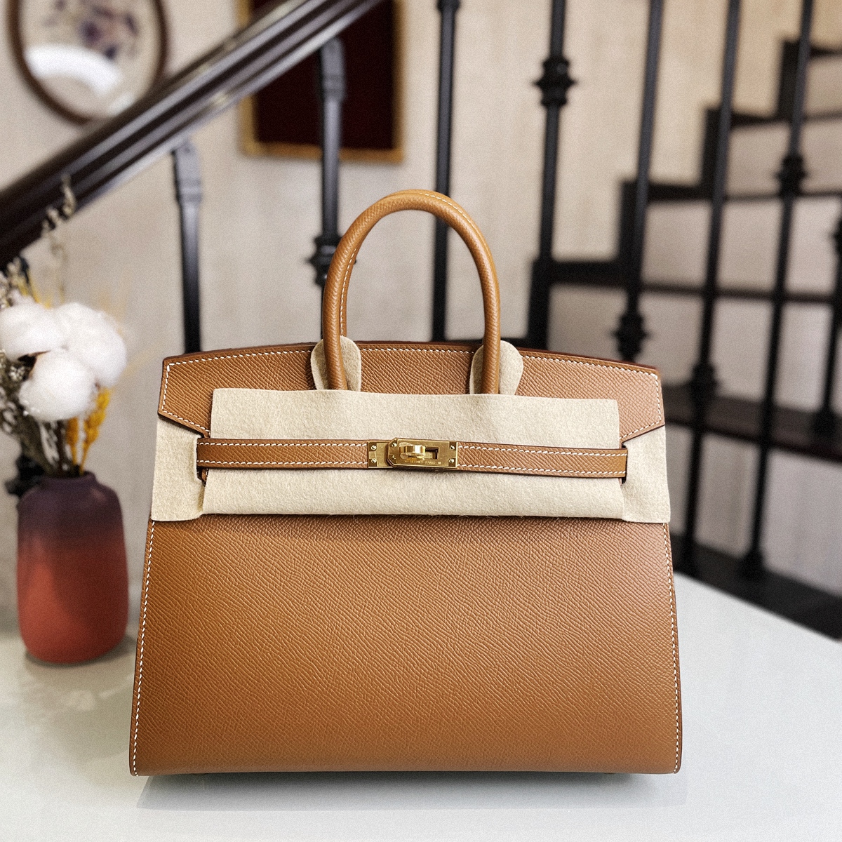 BIRKIN 25 CC37- Gold brown buckle EPSOM leather