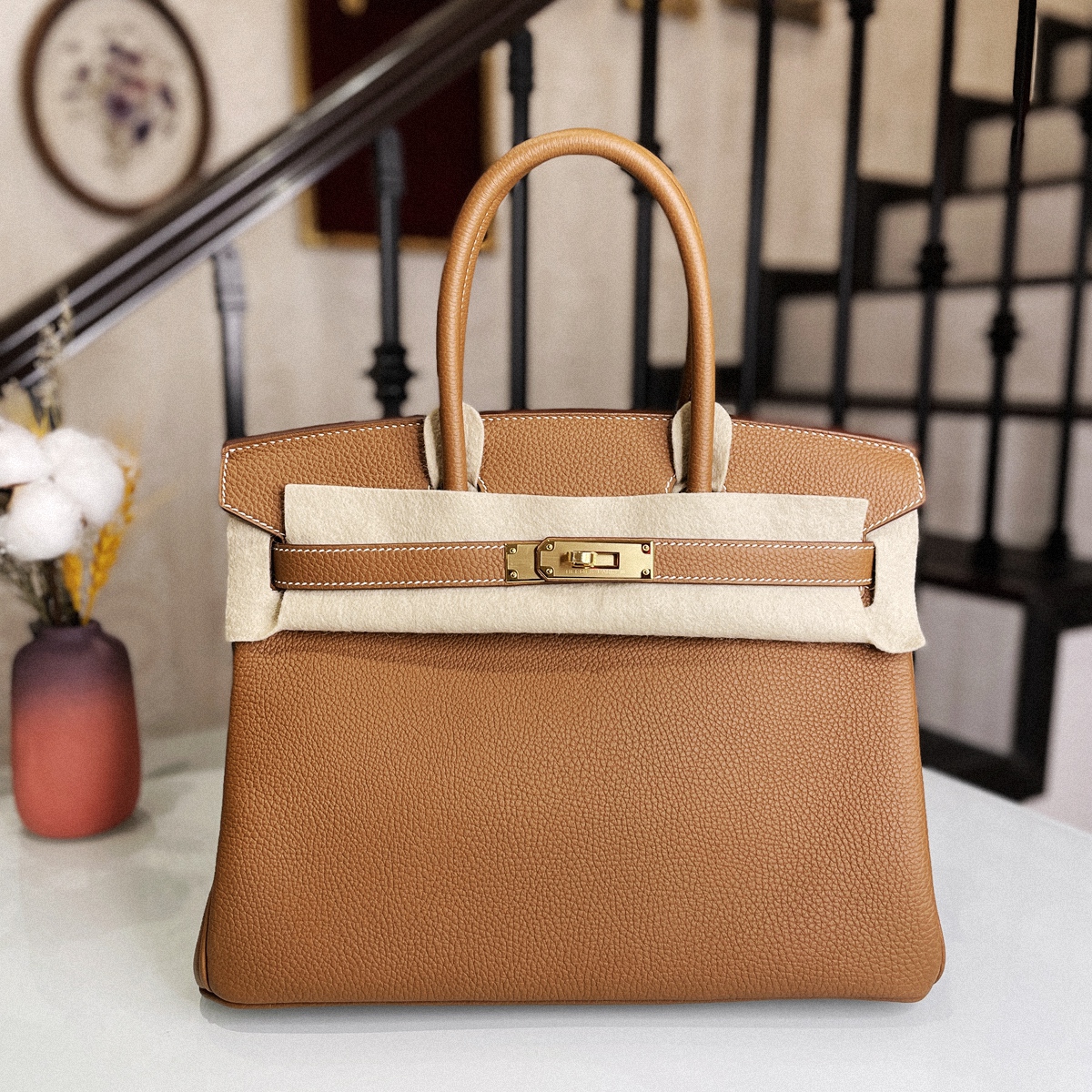 Birkin 30 CC37 Gold brown buckle Togo leather