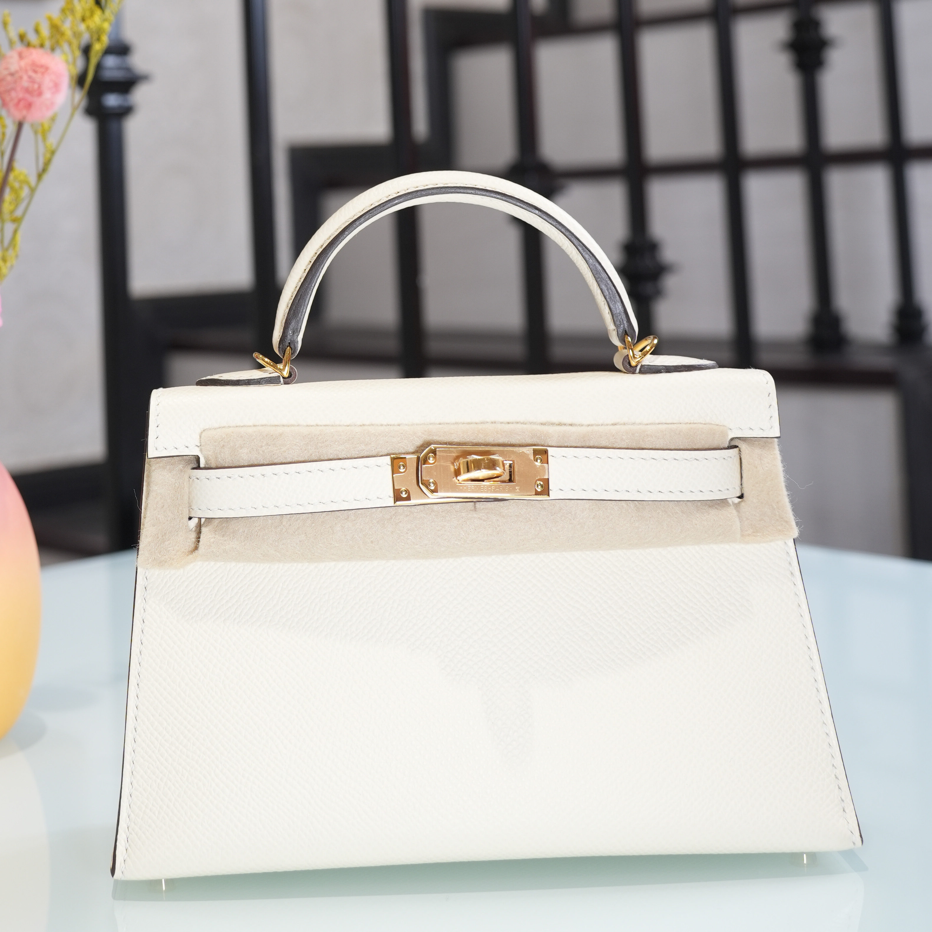 MINI KELLY CCI2- Cream white Gold buckle EPSOM leather