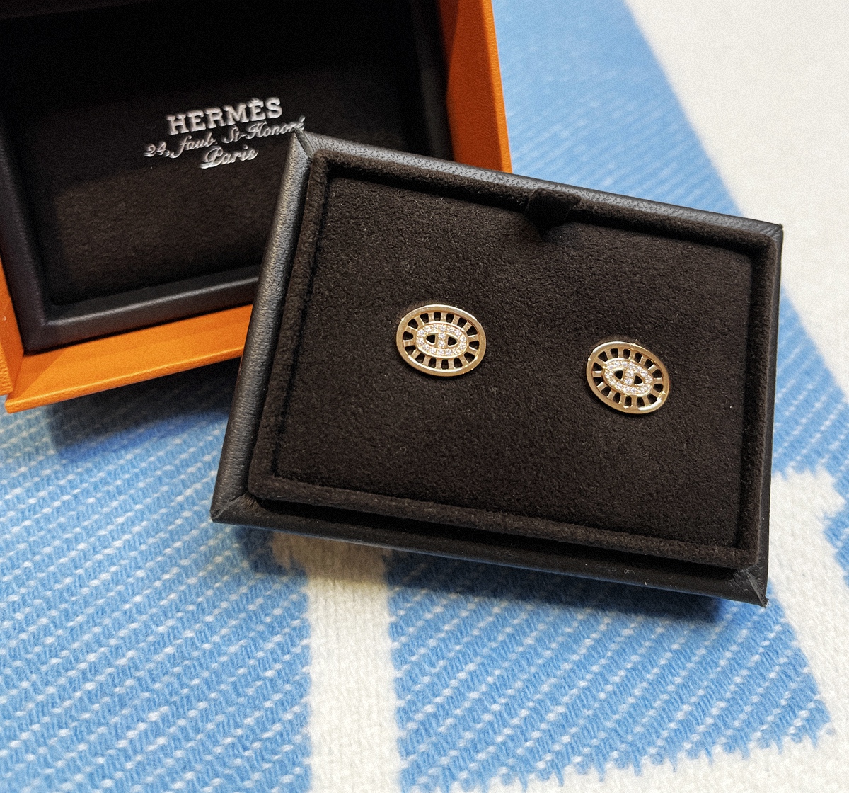 Hermes CHAINE D''ANCRE Pig nose stud, 18K rose gold full original diamond 💠 Trumpet 